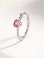 New Fashion Copper Electroplated 18k White Gold Color Heart-shaped Zircon Pink Ring main image 5