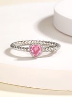 New Fashion Copper Electroplated 18k White Gold Color Heart-shaped Zircon Pink Ring main image 2
