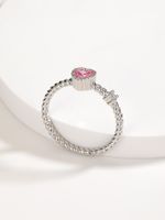 New Fashion Copper Electroplated 18k White Gold Color Heart-shaped Zircon Pink Ring main image 4
