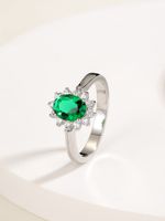 New Fashion Simple Green Copper Electroplated 18k White Gold Color Zircon Ring main image 1