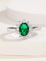 New Fashion Simple Green Copper Electroplated 18k White Gold Color Zircon Ring main image 2