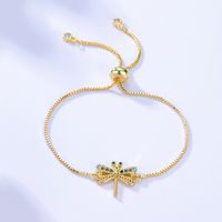 Fashion Simple Dragonfly Inlaid Zircon Plated Gold Copper Bracelet main image 1