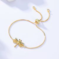 Fashion Simple Dragonfly Inlaid Zircon Plated Gold Copper Bracelet main image 2