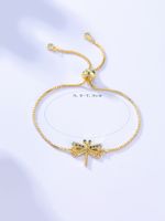 Fashion Simple Dragonfly Inlaid Zircon Plated Gold Copper Bracelet main image 4