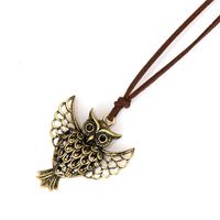 Fashion Ornament Vintage Leather Rope Hollow Owl Alloy Necklace main image 1
