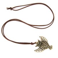Fashion Ornament Vintage Leather Rope Hollow Owl Alloy Necklace main image 3