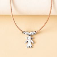 Fashion Cute Boy Girl Shaped Leather String Alloy Necklace main image 3