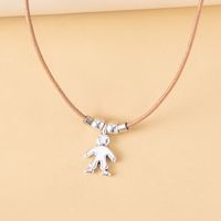 Fashion Cute Boy Girl Shaped Leather String Alloy Necklace main image 4