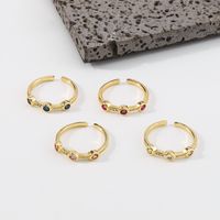 Fashion Geometric  Female Small Brass Zircon Micro-inlaid Colorful Crystals Open Copper Ring main image 5