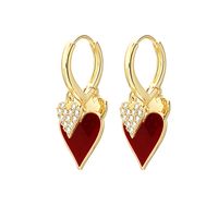 New Style Red Heart-shaped Pendant Copper Inlaid Zircon Earrings main image 5