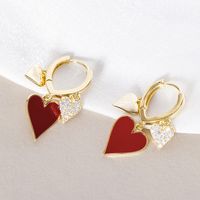 New Style Red Heart-shaped Pendant Copper Inlaid Zircon Earrings main image 1