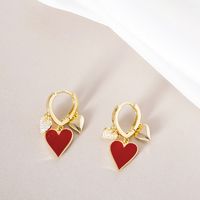 New Style Red Heart-shaped Pendant Copper Inlaid Zircon Earrings main image 2