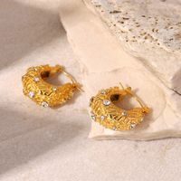 Fashion 18k Gold U-shaped Inlaid Zirconium Woven Crisscross Geometric Stainless Steel  Earring main image 2