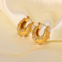 Fashion 18k Gold U-shaped Inlaid Zirconium Woven Crisscross Geometric Stainless Steel  Earring main image 1