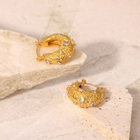 Fashion 18k Gold U-shaped Inlaid Zirconium Woven Crisscross Geometric Stainless Steel  Earring main image 4