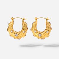 Fashion 18k Gold U-shaped Inlaid Zirconium Woven Crisscross Geometric Stainless Steel  Earring main image 3