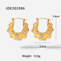 Fashion 18k Gold U-shaped Inlaid Zirconium Woven Crisscross Geometric Stainless Steel  Earring sku image 1