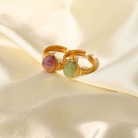 Fashion Waterproof Stainless Steel 18k Gold Oval Green/purple Semi-precious Stone Open Ring main image 2