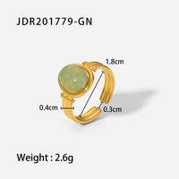 Fashion Waterproof Stainless Steel 18k Gold Oval Green/purple Semi-precious Stone Open Ring sku image 2