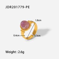 Fashion Waterproof Stainless Steel 18k Gold Oval Green/purple Semi-precious Stone Open Ring sku image 1