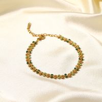 Fashion Women New 18k Gold Green Drop Olive Leaf Stainless Steel Bracelet main image 5