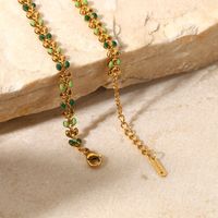Fashion Women New 18k Gold Green Drop Olive Leaf Stainless Steel Bracelet main image 4