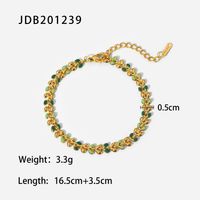 Fashion Women New 18k Gold Green Drop Olive Leaf Stainless Steel Bracelet sku image 1