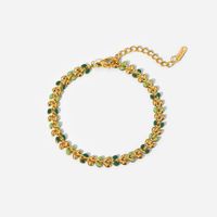Fashion Women New 18k Gold Green Drop Olive Leaf Stainless Steel Bracelet main image 3