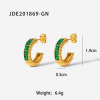 Fashion 18k Gold Square Green Zircon Inlaid Thread C-shaped Stainless Steel Earring sku image 2