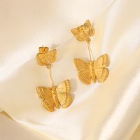 Fashion Butterfly Pendant Women's 18k Gold Stainless Steel  Earrings main image 2