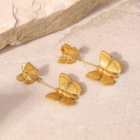 Fashion Butterfly Pendant Women's 18k Gold Stainless Steel  Earrings main image 3