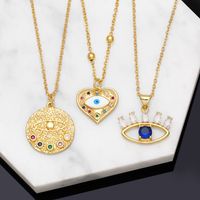 Fashion New Devil's Eye Inlaid Diamond Geometric Heart Pendant Zircon Copper Necklace main image 6