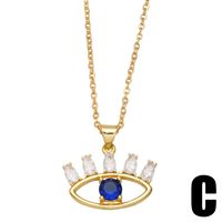 Fashion New Devil's Eye Inlaid Diamond Geometric Heart Pendant Zircon Copper Necklace sku image 3