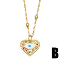 Fashion New Devil's Eye Inlaid Diamond Geometric Heart Pendant Zircon Copper Necklace sku image 2