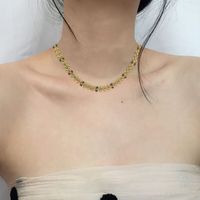 Collar De Acero Inoxidable Para Mujer Con Hoja De Olivo En Forma De Gota Verde Dorado De 18 Quilates main image 5