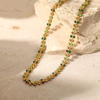 Fashion 18k Gold Green Drop Olive Leaf Women's Stainless Steel Necklace main image 3
