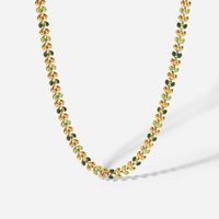 Fashion 18k Gold Green Drop Olive Leaf Women's Stainless Steel Necklace main image 4