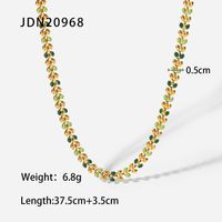 Fashion 18k Gold Green Drop Olive Leaf Women's Stainless Steel Necklace sku image 1