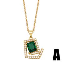 Fashion Emerald Crystal Zircon Geometric Pendant Clavicle Chain Copper Necklace main image 4