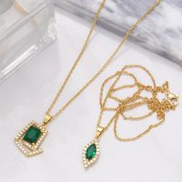 Fashion Emerald Crystal Zircon Geometric Pendant Clavicle Chain Copper Necklace main image 2