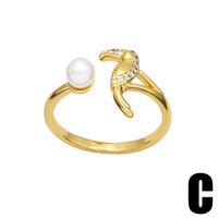 2022 New Simple Pearl Leaf Coconut Parrot Bead Open Zircon Ring main image 5