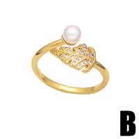 2022 New Simple Pearl Leaf Coconut Parrot Bead Open Zircon Ring sku image 2