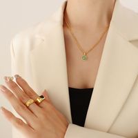 Fashion New Green Agate Pendant Titanium Steel Retro Necklace Earrings Jewelry Set sku image 7