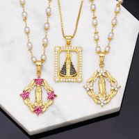 Fashion Colorful Zircon Flower Virgin Mary  Female Simple Pearl Chain Necklace Copper Necklace main image 6