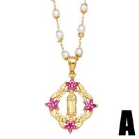 Fashion Colorful Zircon Flower Virgin Mary  Female Simple Pearl Chain Necklace Copper Necklace main image 4