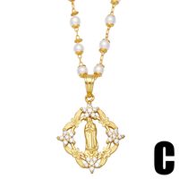 Fashion Colorful Zircon Flower Virgin Mary  Female Simple Pearl Chain Necklace Copper Necklace sku image 3
