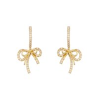 Simple Style Bow Shape Tassel Copper Inlaid Zircon Earrings sku image 1