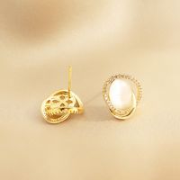 Fashion Circle Opal Stone Copper Inlaid Zircon Stud Earrings main image 3