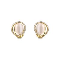 Fashion Circle Opal Stone Copper Inlaid Zircon Stud Earrings sku image 1