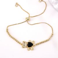 Creativo Corazón Oso Cobre 18k Chapado En Oro Incrustaciones Zirconia Pulsera Ajustable sku image 2